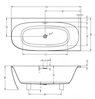 Акриловая ванна Riho Omega Corner B098001005 L 170x80см белый